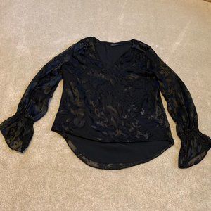 White House Black Market Silk Blend Faux Wrap Floral Overlay Blouse